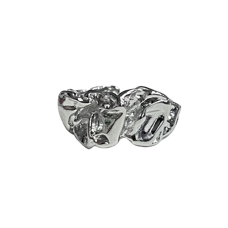 Minimalist plain ring with irregular texture, pleated opening ring, neutral and cold style, individual fashion, versatile and simple ring Item Picture