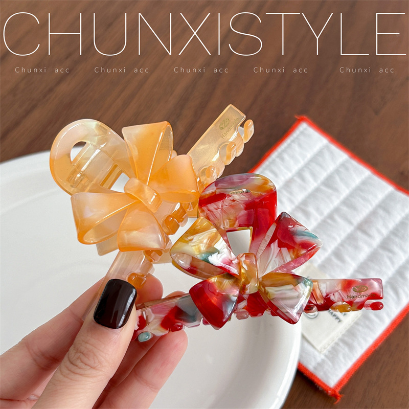 YD medium-sized acetate bow, high-end hairpin, 2025 new style, back clip, headwear, shark clip Application Scenario