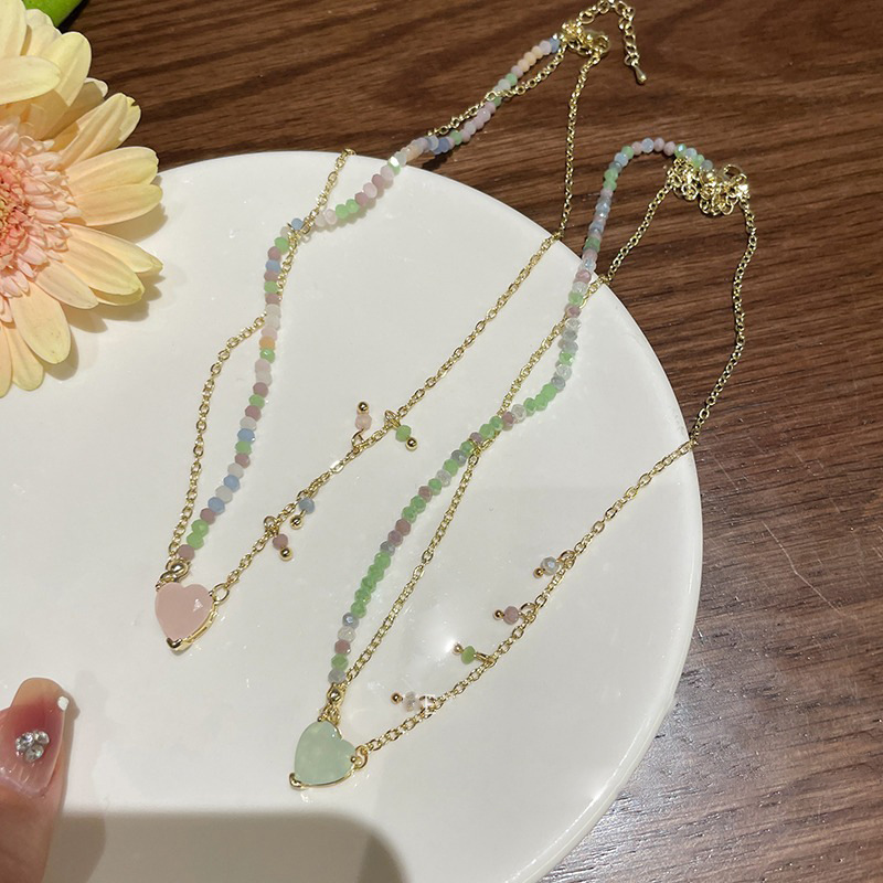 Cold style double-layer heart-shaped beaded necklace, a new 2023 women's collarbone chain, a trendy and elegant neckchain accessory Application Scenario