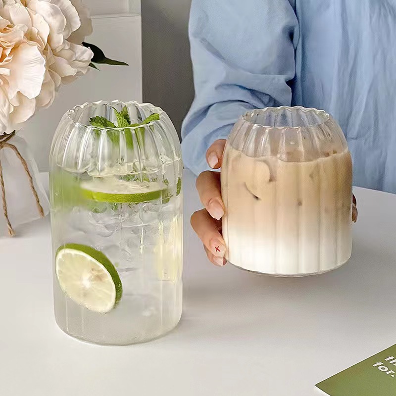 Glass milk water cup, household coffee cup, bamboo glass cup, office coffee cup, straw water cup, milk water cup full figure