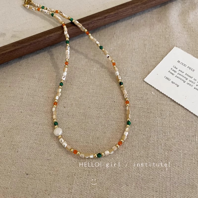 Malachite shell necklace, non-fading women's summer feel dopamine collarbone chain beads wholesale necklace accessories full figure