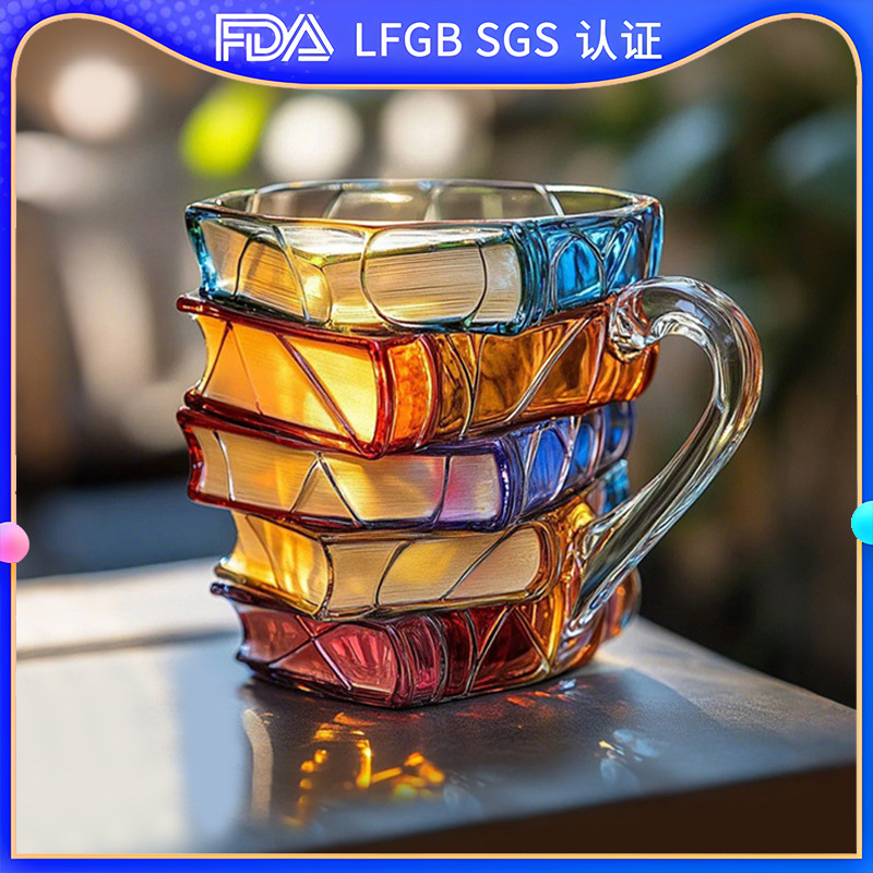 Cross-border new Painted Book Mug, 3D painted bar, unique book stacking coffee cup full figure