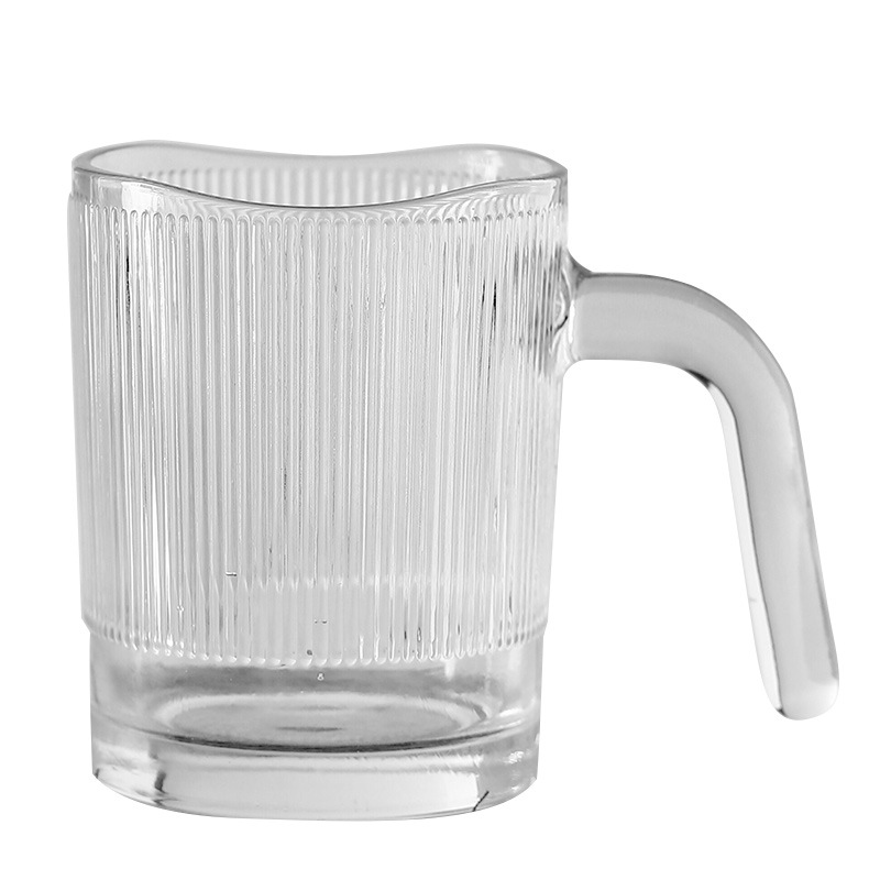 Ins-style lip-rim glass cup with vertical stripes, home frosted gradient color milk cup, high appearance level water cup for women Item Picture