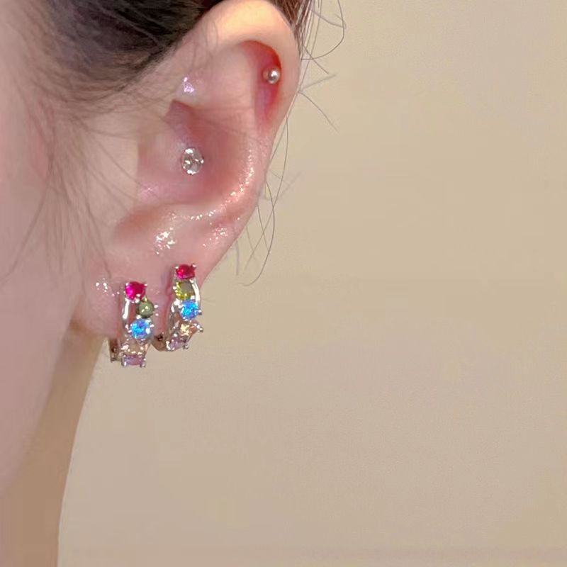 【 Rainbow Bridge 】 Colorful Zircon ear studs with a unique and niche design for women, simple and versatile. New summer ear studs Specification drawing