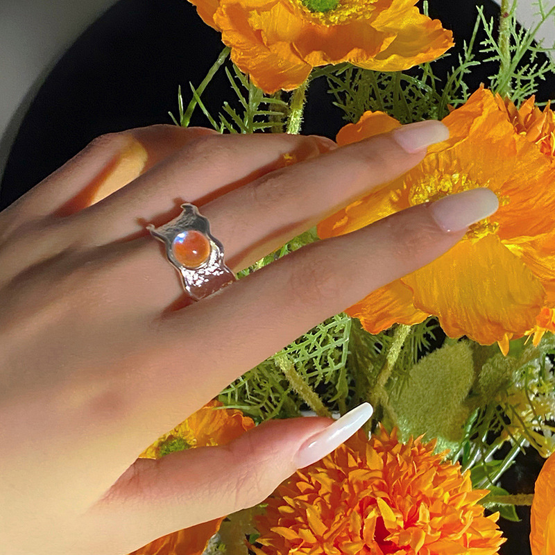 Liquid butterfly irregular and colorful moonstone open ring, a unique, sweet and cool design ring for women on Instagram Specification drawing
