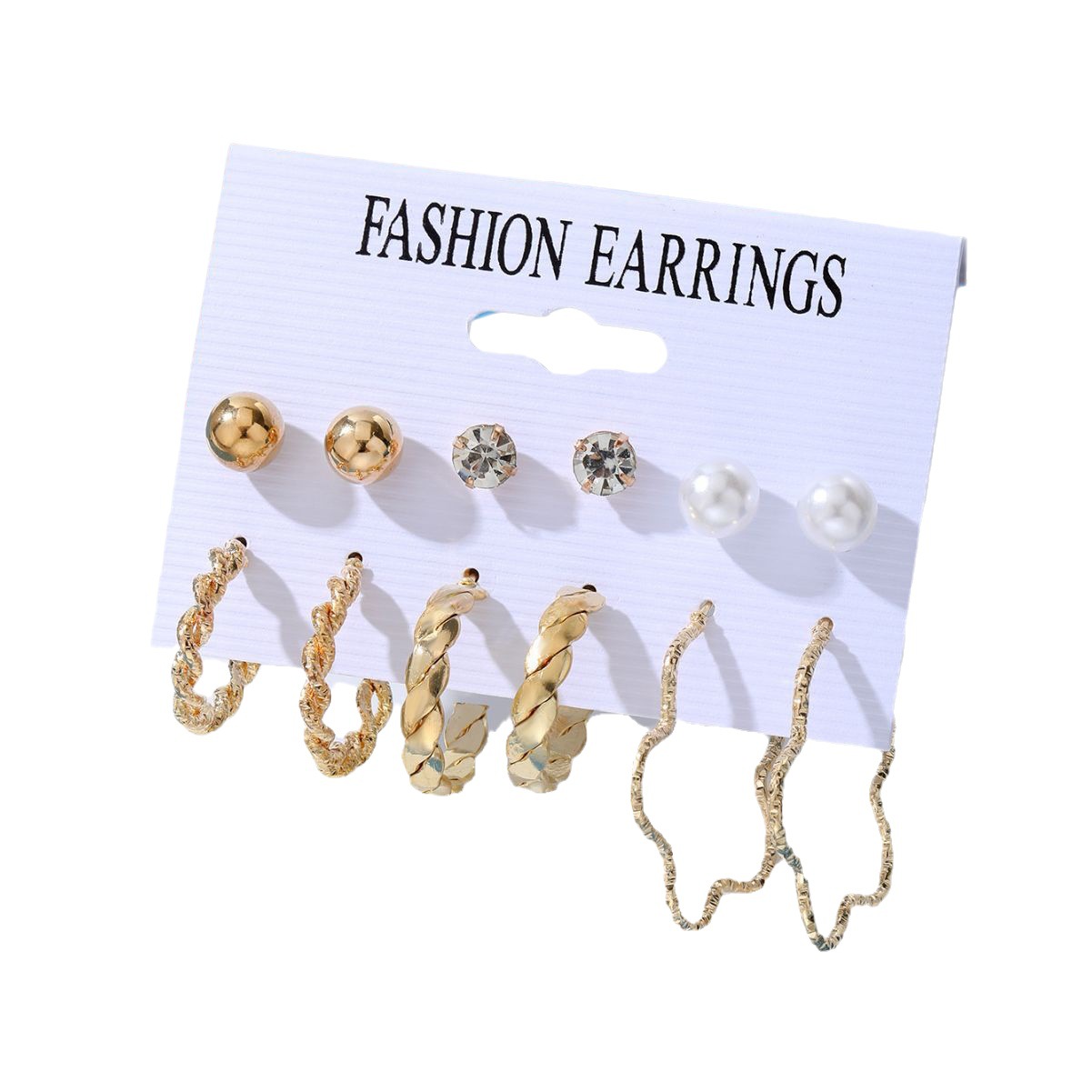 A 6-piece set of European and American metal circle chain stud earrings, creative and personalized cross-border heart-shaped pearl earrings for women wholesale Item Picture