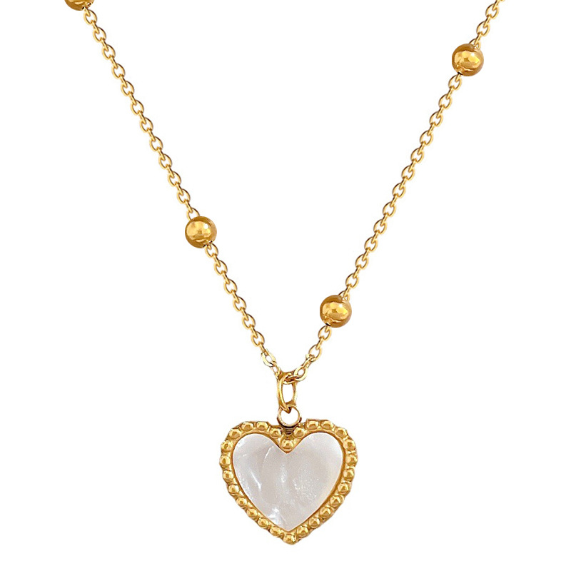 【 All-titanium Steel 】 Mother-of-pearl heart style, minimalist style, real gold necklace inside the furnace, women's ins collarbone chain Item Picture