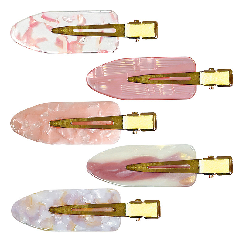 Pink shell-patterned skateboard acetate traceless duckbill clip, side hair clip, forehead broken hair, bangs clip, hair clip headwear Item Picture