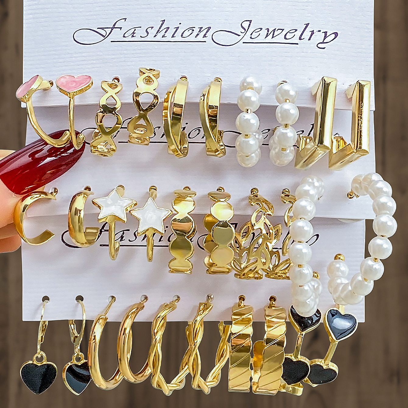 New cross-border pearl earrings, star earrings, women's fashion, heart-shaped commuting ear ring set 6-piece from Europe and America full figure