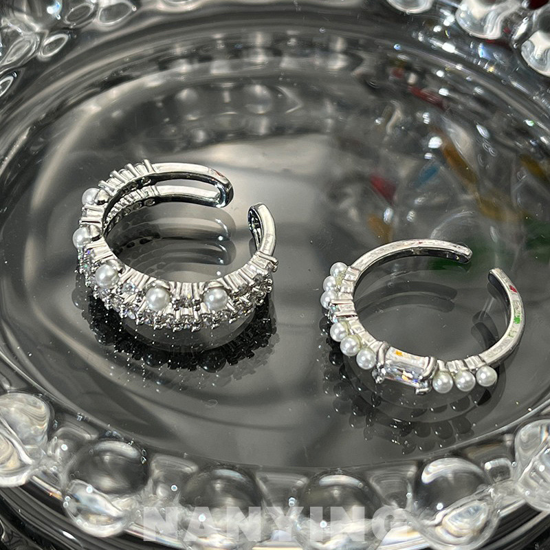 Gentle and elegant, sweet and cool pearl zircon open ring, a delicate and light luxury Korean Internet celebrity fashion and personality food ring Specification drawing