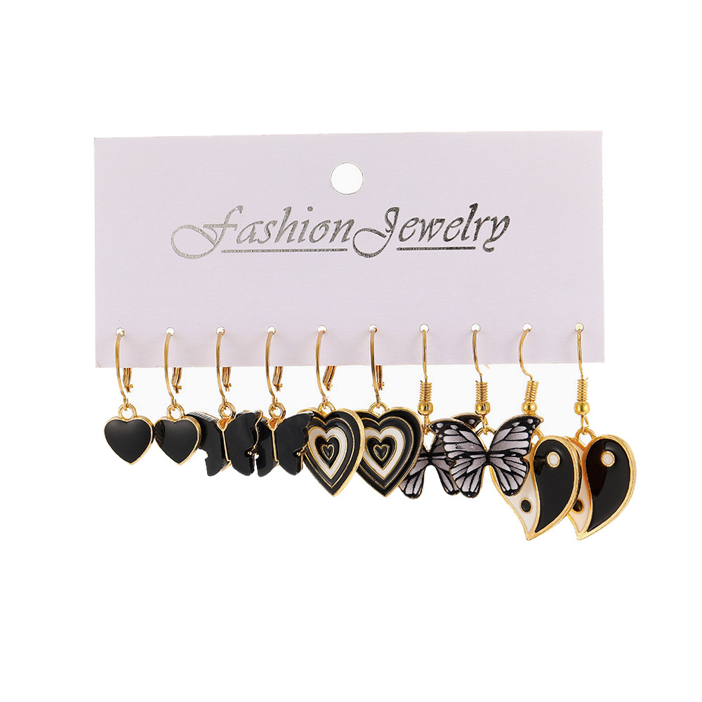Wholesale of new acetic acid butterfly pendant earrings, creative Tai Chi heart earrings and black oil-dropping ear buckles for European and American foreign trade Item Picture