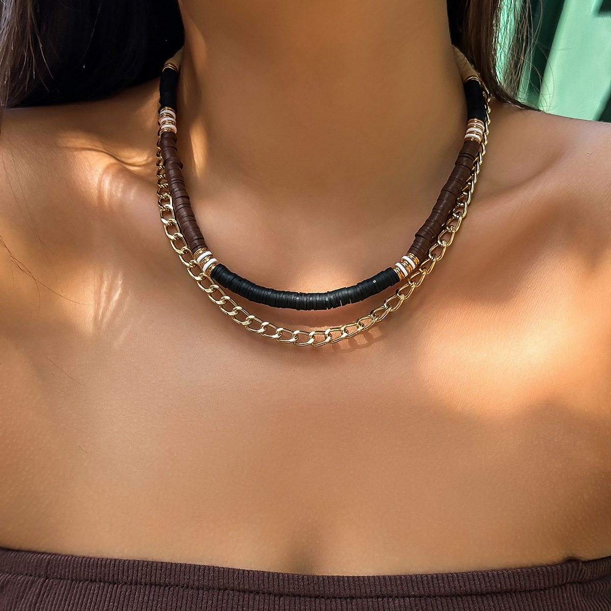 European and American cross-border accessories collarbone chain, simple ladies' vacation-style necklace, retro soft clay necklace necklace full figure