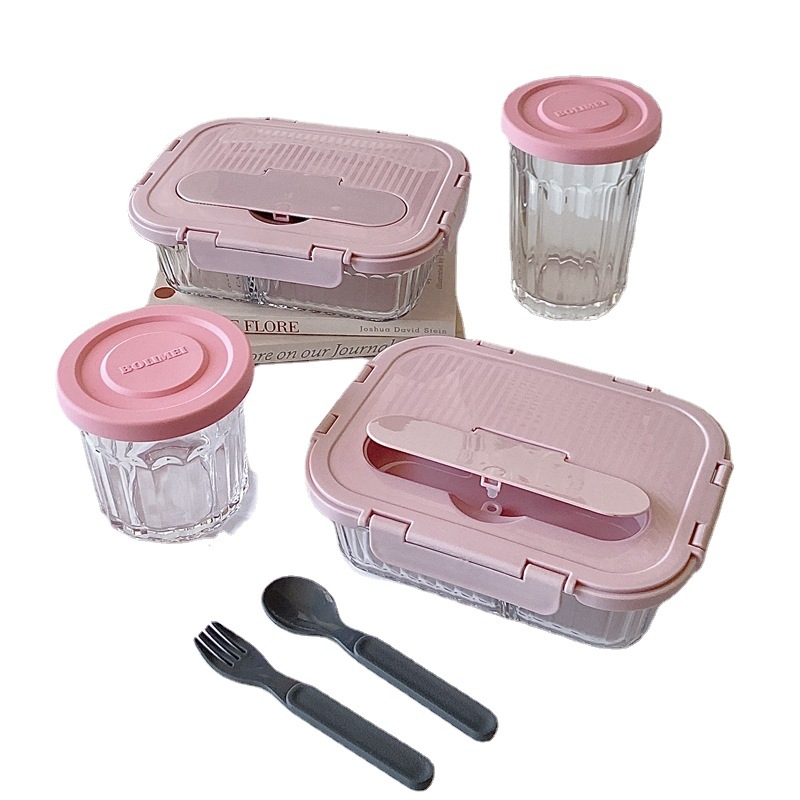 Boli Mei 2023 Korean Glass Lunch Box Set, fresh-keeping lunch box, fresh-keeping bowl, Microwave oven, student lunch box Item Picture