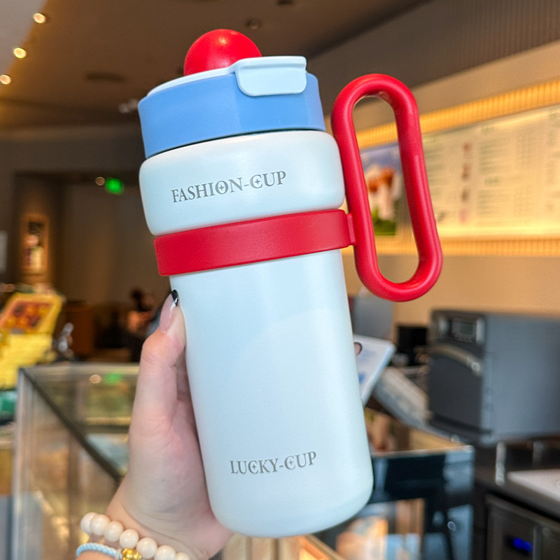 Internet-famous large-capacity ice cup, double-drinking cup with straw, stainless steel insulated cup, student high appearance level planet coffee cup details Picture