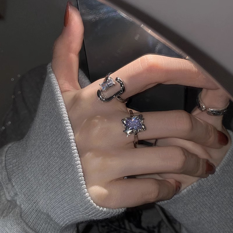 Korean colorful light luxury zircon star ring women's fashion style, unique and niche design, high-end feel, ins cold style Specification drawing