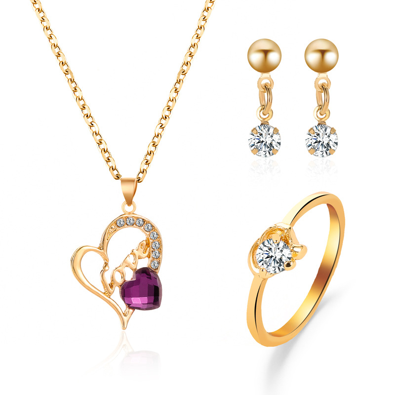 European and American set of decorative items, trendy new jewelry, love necklace, earrings and rings, fashionable three-piece set Item Picture