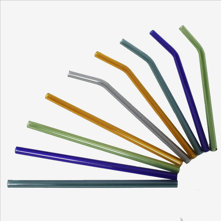 Colored glass straws with curved mouths, high borosilicate glass straws for drinking milk tea, household mixed straws details Picture