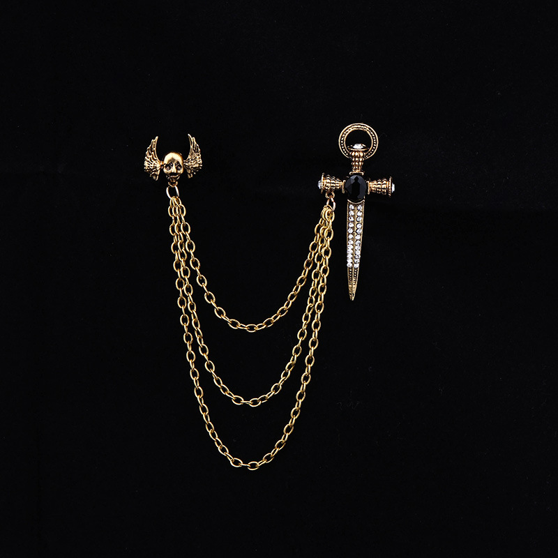 European and American cross-border Halloween hot-selling chain, personalized skull badge, wing sword, vampire brooch, collar pin details Picture