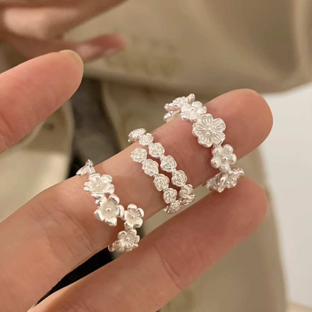 925 sterling silver flower ring, a unique, simple, high-end and fashionable Korean index finger ring, a bestseller for spring and summer full figure