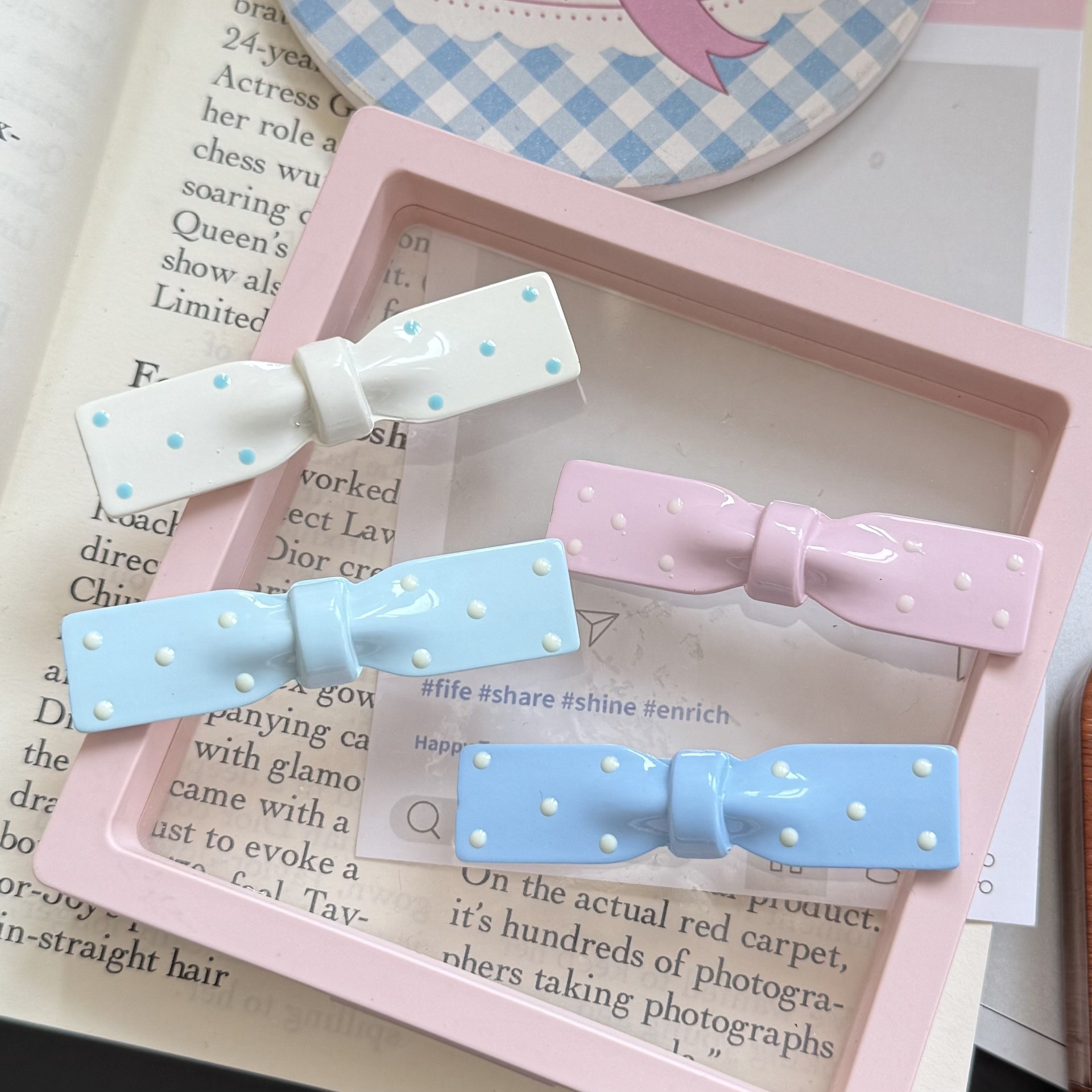 New polka dot bow hair clips for ins spring and summer, sweet and versatile, niche bangs clips, side clips, and simple hair clips details Picture