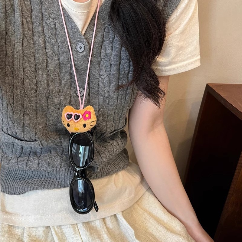 Cute plush necklaces with heart-shaped kittens, girlish and fashionable long sweater chains, sweet and versatile necklaces wholesale Specification drawing