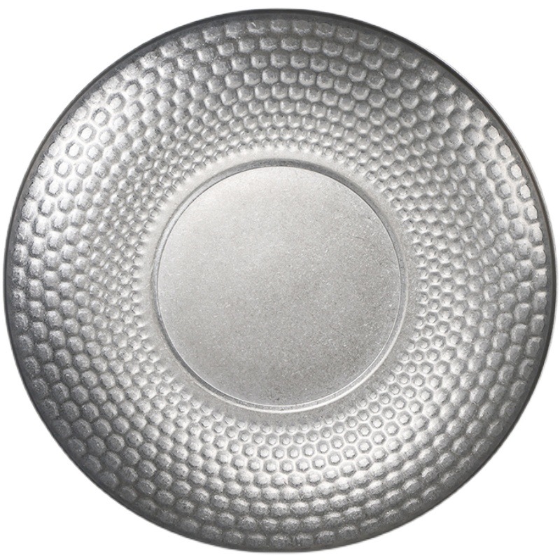 Retro stainless steel Japanese-style round plate creative fruit dessert tray Outdoor camping 304 diamond pattern hammer pattern plate Item Picture