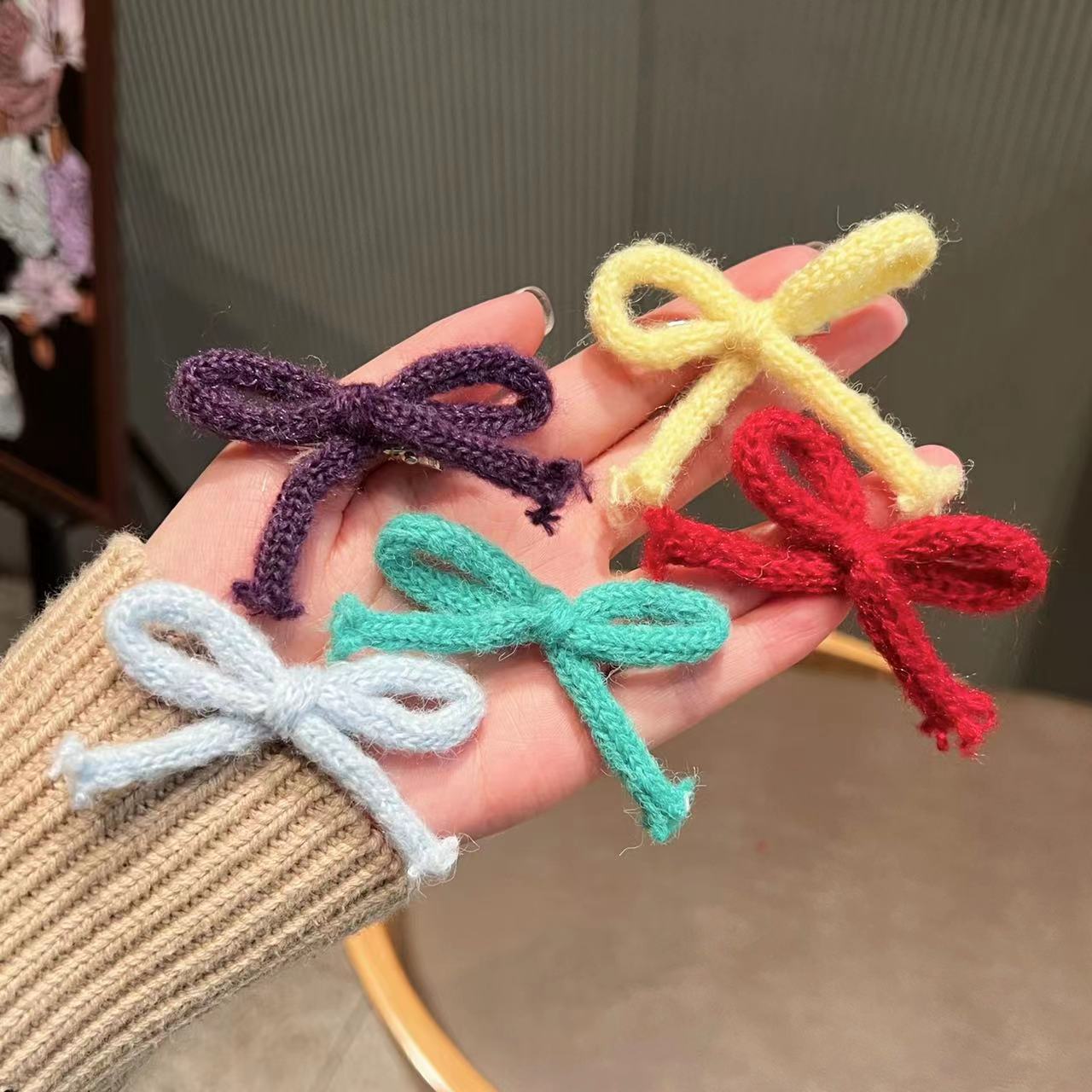 Candy-colored wool bow ribbon hair clip, cute and sweet, soft girl, broken hair bangs clip, edge clip, children's hair accessory, girl Specification drawing