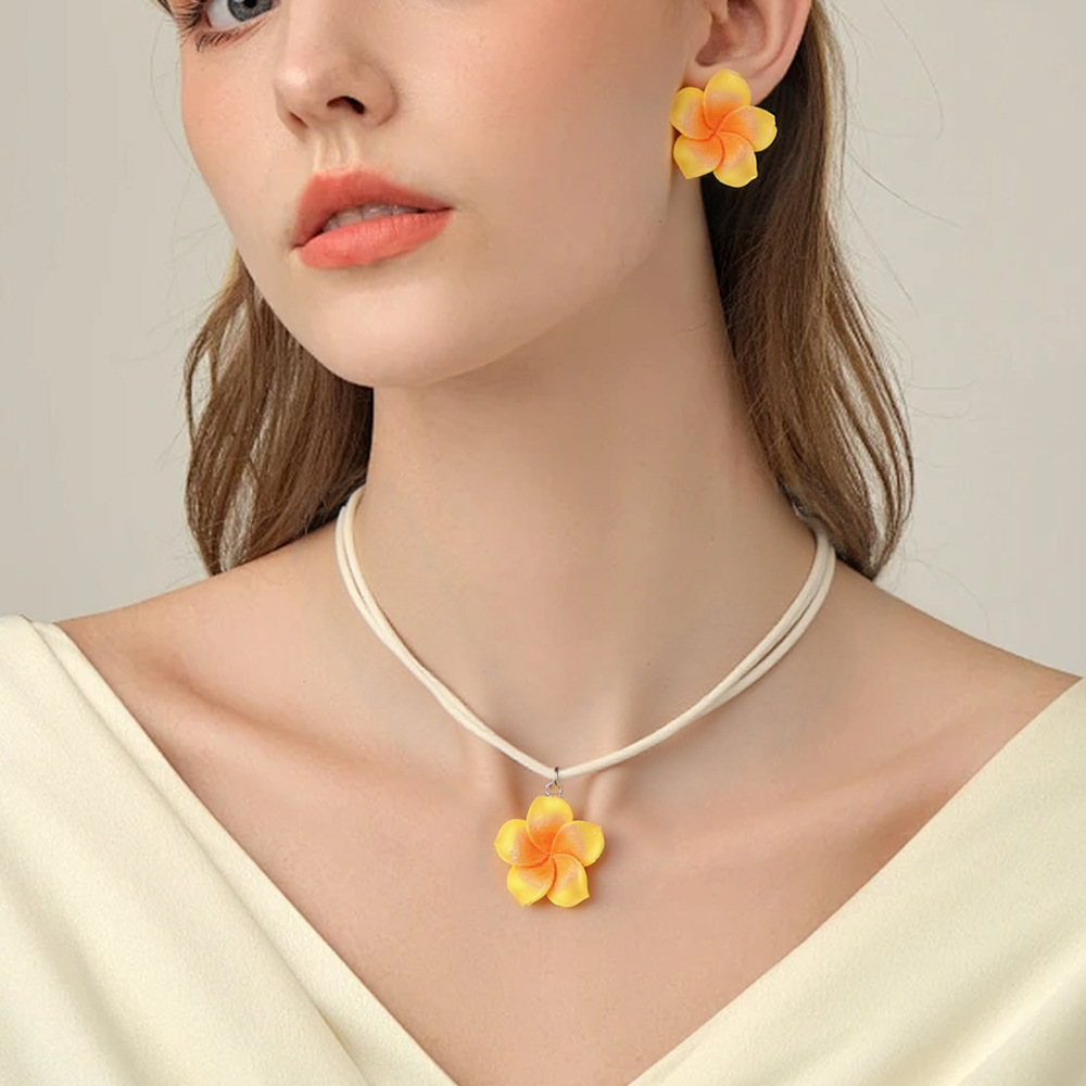 European and American cross-border jewelry dopamine egg flower velvet stud necklace set, sweet design sense, new collarbone chain full figure