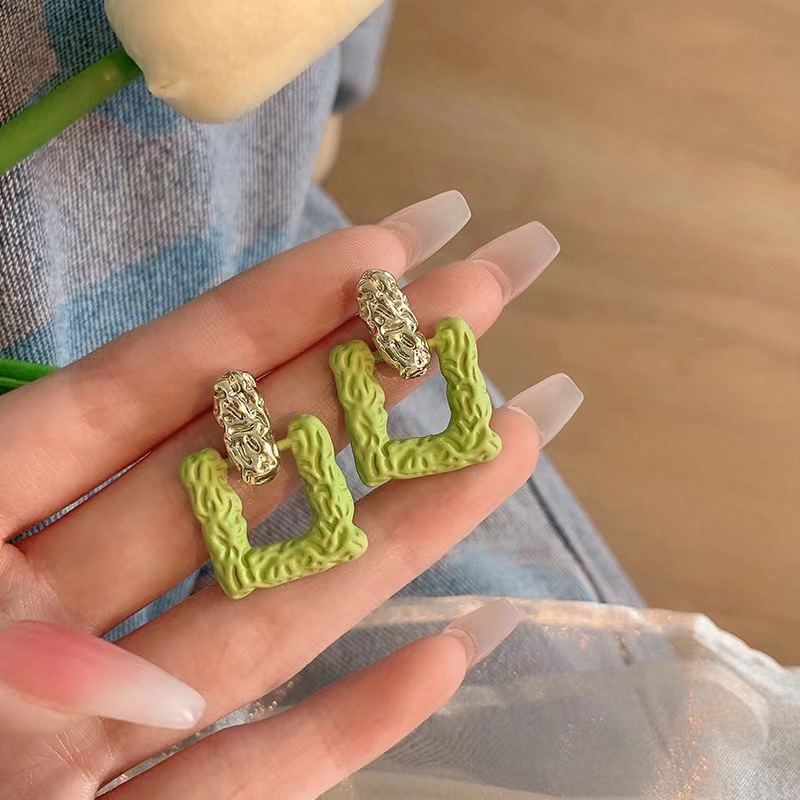 Summer fresh green square earrings, a new style of trendy and niche design with a forest-themed stud earrings in 2025 Application Scenario