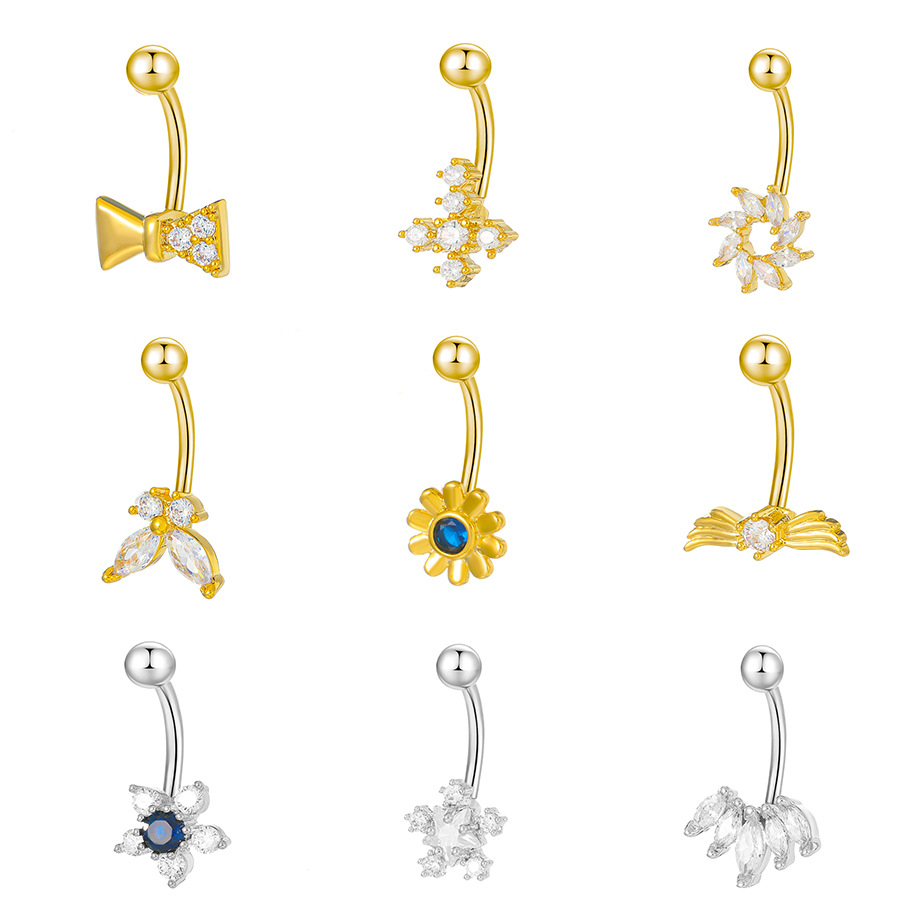 Cross-border new copper-inlaid zircon navel nail women's personality and temperament butterfly flower star eyebrow nail lip nail piercing jewelry Item Picture