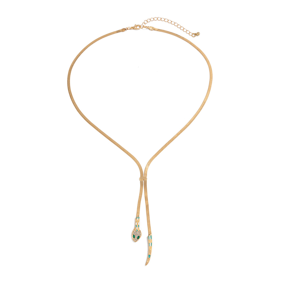 European and American cross-border jewelry, fashionable flat snake woven alloy necklace, simple tassel snake head pendant, collarbone chain Item Picture