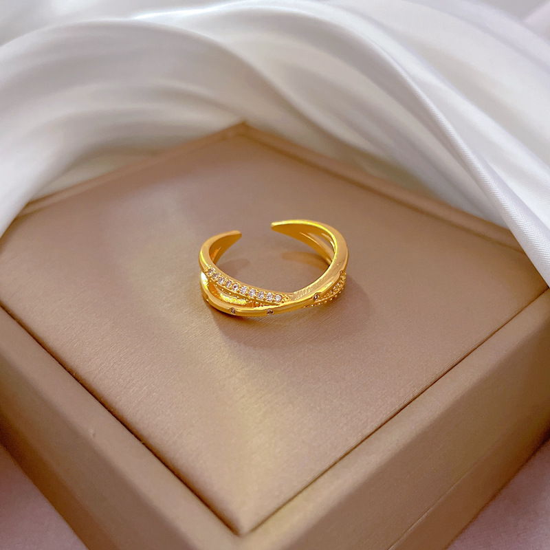 【 Real gold electroplated 】 Open ring for women, fashionable and individual ring, index finger ring, the same style as Internet celebrities, simple and cold style Specification drawing