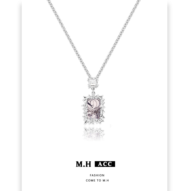 Original square necklace, women's light luxury design sense, fashionable temperament, collarbone chain, ins high-end feel, niche zircon pendant Specification drawing