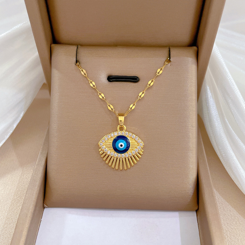 【 Titanium Steel 】 Eyelash eye Light Luxury Cross-border Banquet Wedding necklace, versatile collarbone chain for female Internet celebrities, titanium steel chain full figure