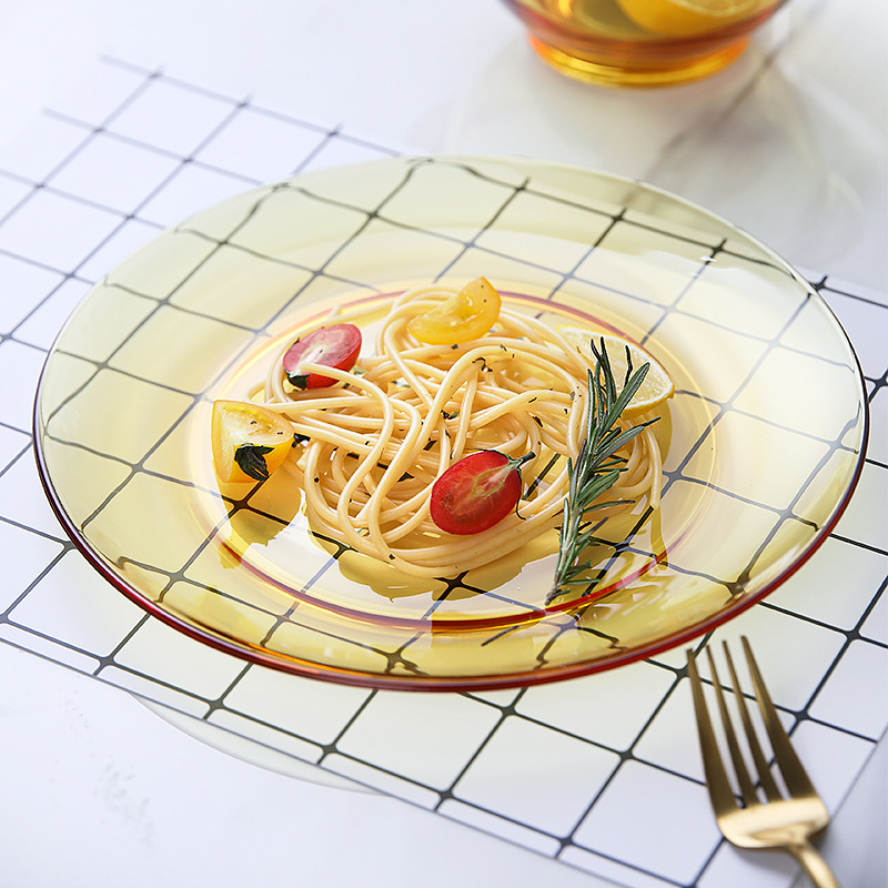 Jingjia double-ear glass bowl Flat Plate Large Capacity Glass Pot High borosilicate brown glass Tableware set Application Scenario