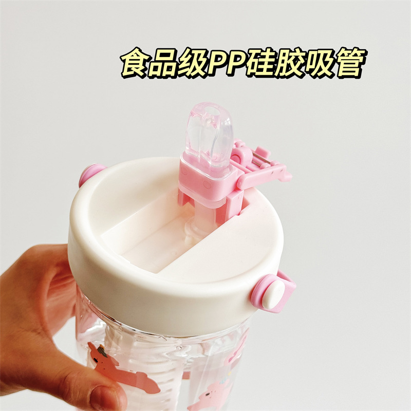 Wholesale of Tritan plastic straw cups with a fresh and clean style, large-capacity water cups with a tea bin, and summer student cups Specification drawing