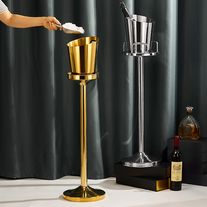 Cross-border European-style thickened stainless steel ice bucket rack, bar ktv chilled champagne bucket rack, vertical ice bucket rack for Western restaurants Application Scenario