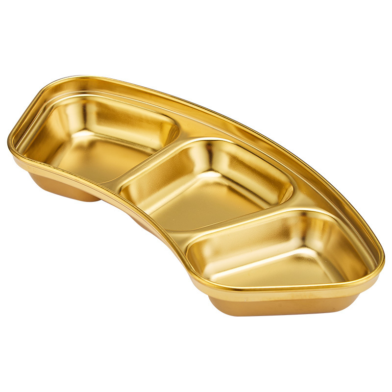 304 stainless steel Korean-style condiment plate, fan-shaped golden sauce and dipping sauce, three-compartment condiment plate, two-compartment hot pot plate Item Picture