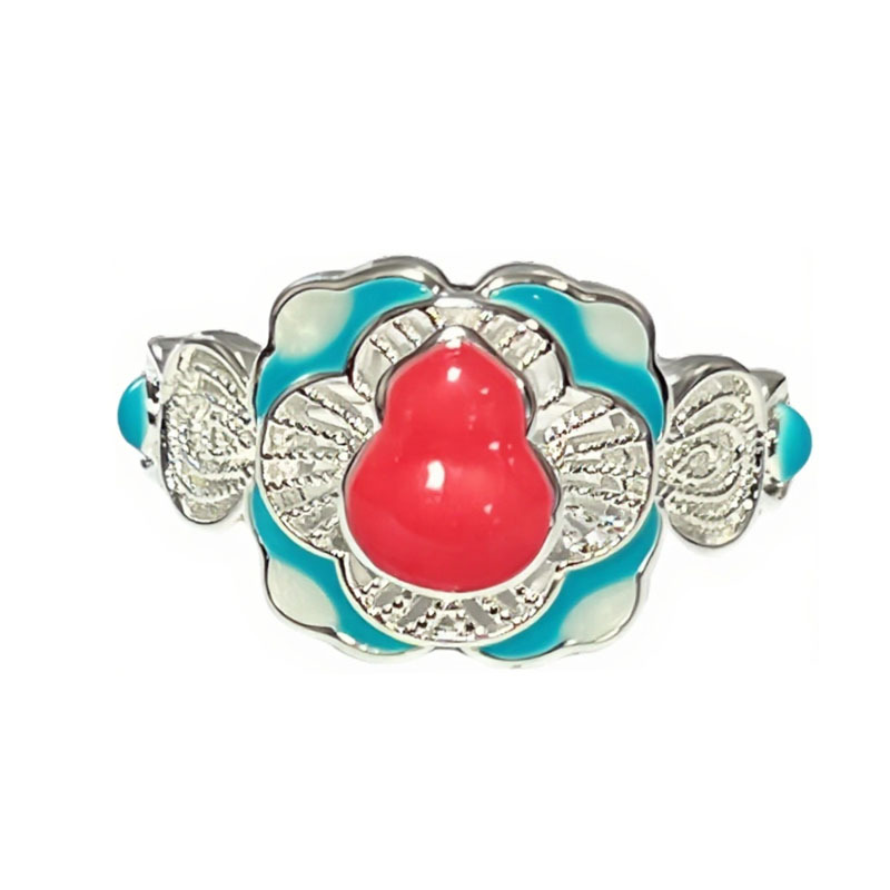 New Chinese-style Hanfu accessories: Colorful enamel gourd, personalized court-style ring, women's unique and niche design ring Item Picture
