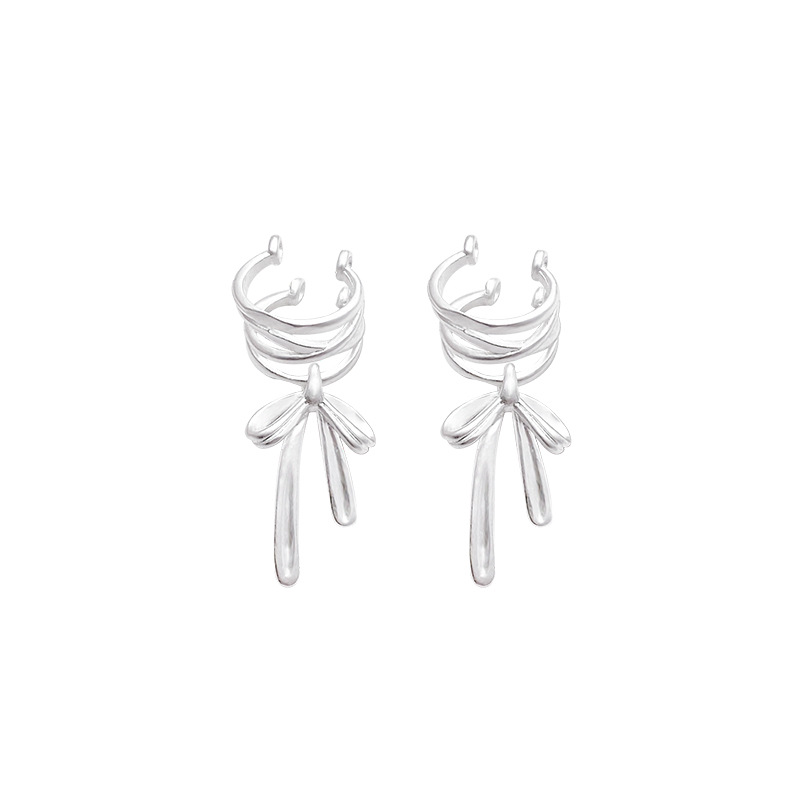 Ballet bow ribbon ear bone clips for women, simple and versatile, no ear holes, tassel ear clips, elegant earrings wholesale Item Picture