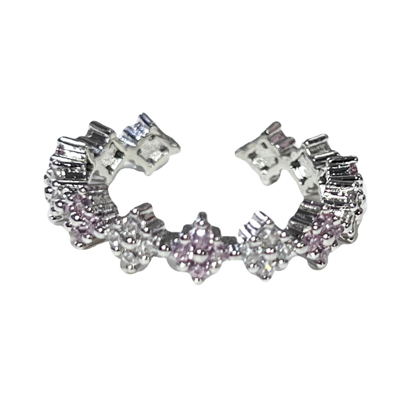 Exquisite and simple four-leaf clover slightly set pink diamond fashionable open ring, sweet and elegant woman, niche and cold style index finger ring Item Picture