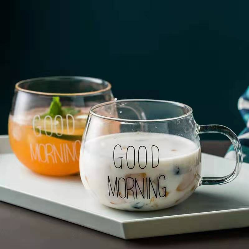 Breakfast cup, glass water cup, beverage cup, juice cup, transparent milk cup, coffee cup, glass cup with handle full figure