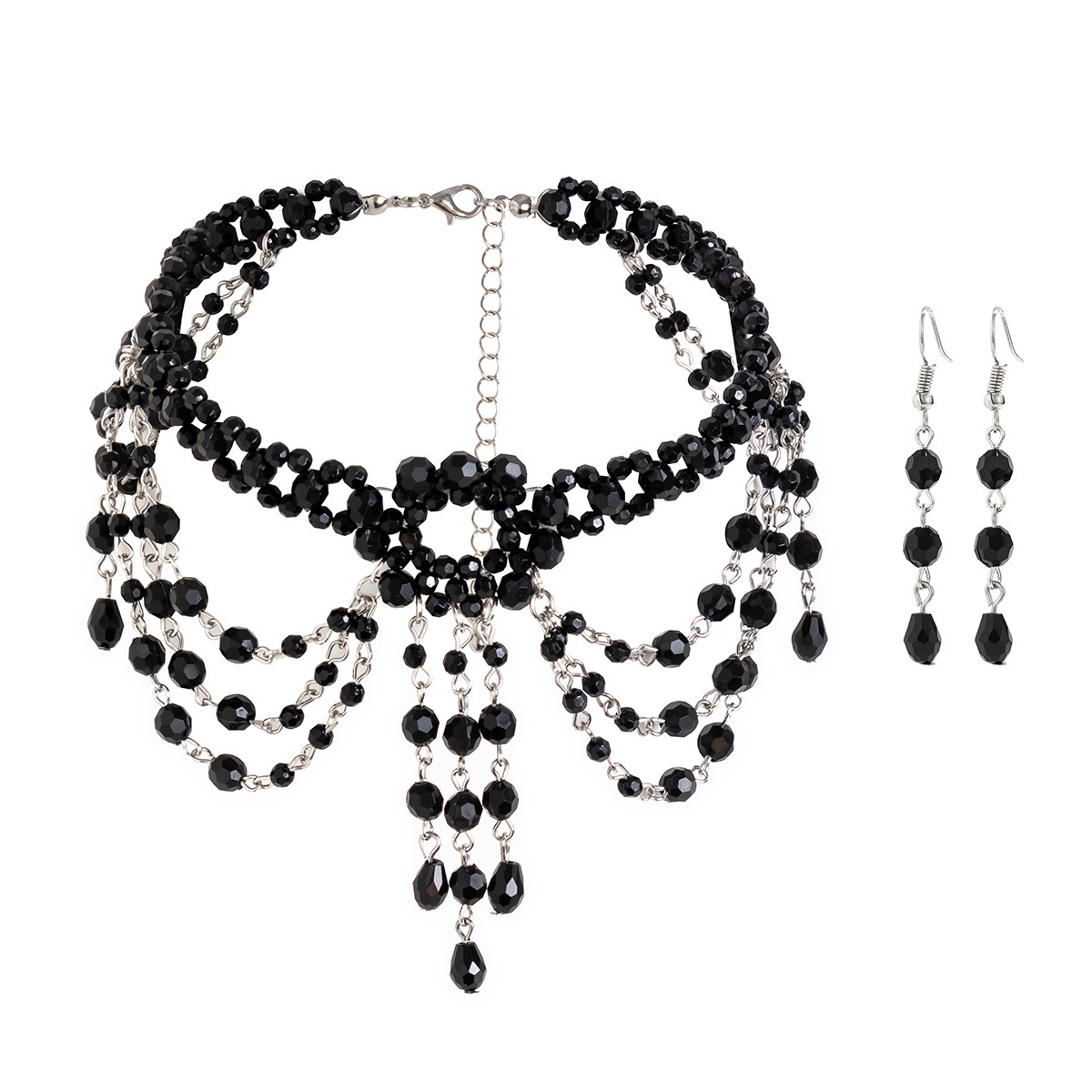 European and American cross-border Gothic style beaded woven crystal choker set, dark tassel necklace accessory for women's personality Specification drawing
