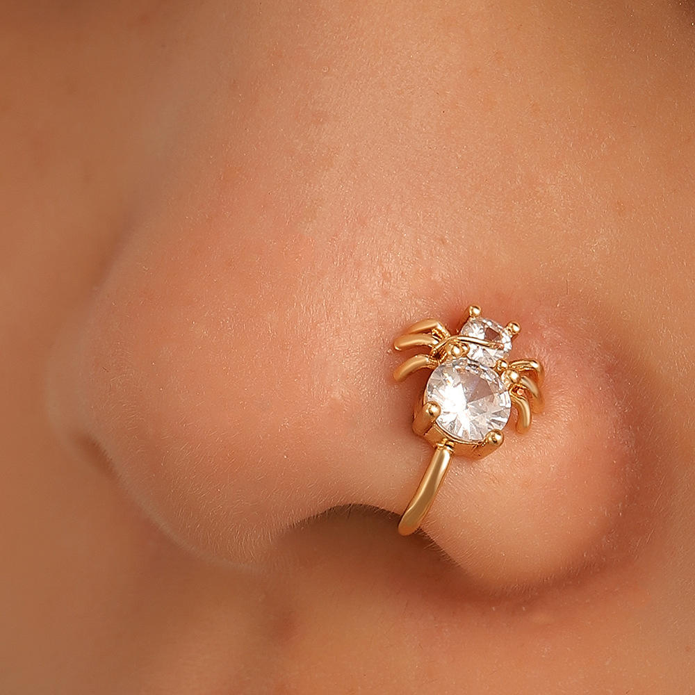 European and American creative non-perforated U-shaped animal nose clip nose decoration copper inlaid zircon bee spider false nose ring puncture jewelry Specification drawing