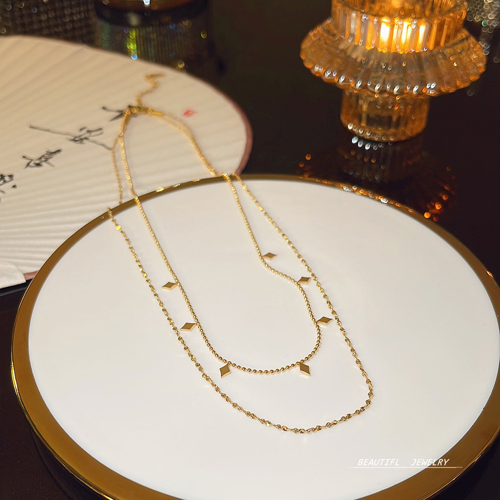 Non-fading double-layer star necklace for women, light luxury, versatile collarbone chain, neck chain, niche design, simple sweater chain accessory Specification drawing