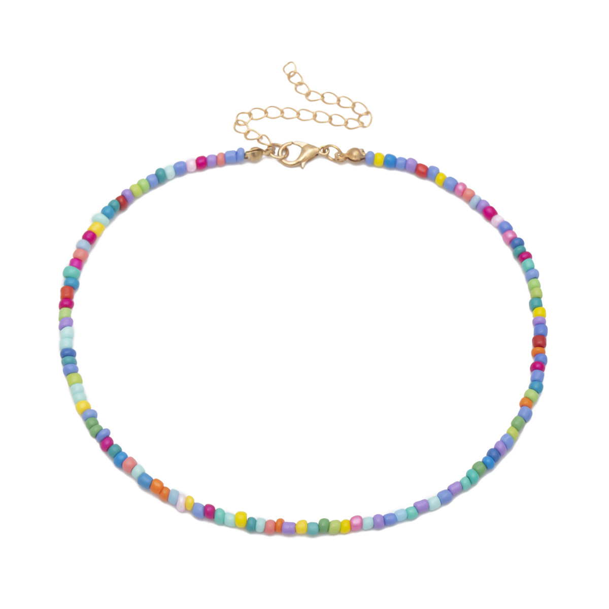 European and American cross-border jewelry, personalized and versatile, niche geometric necklaces for women, simple single-layer mixed-color rice bead handcrafted necklaces Specification drawing