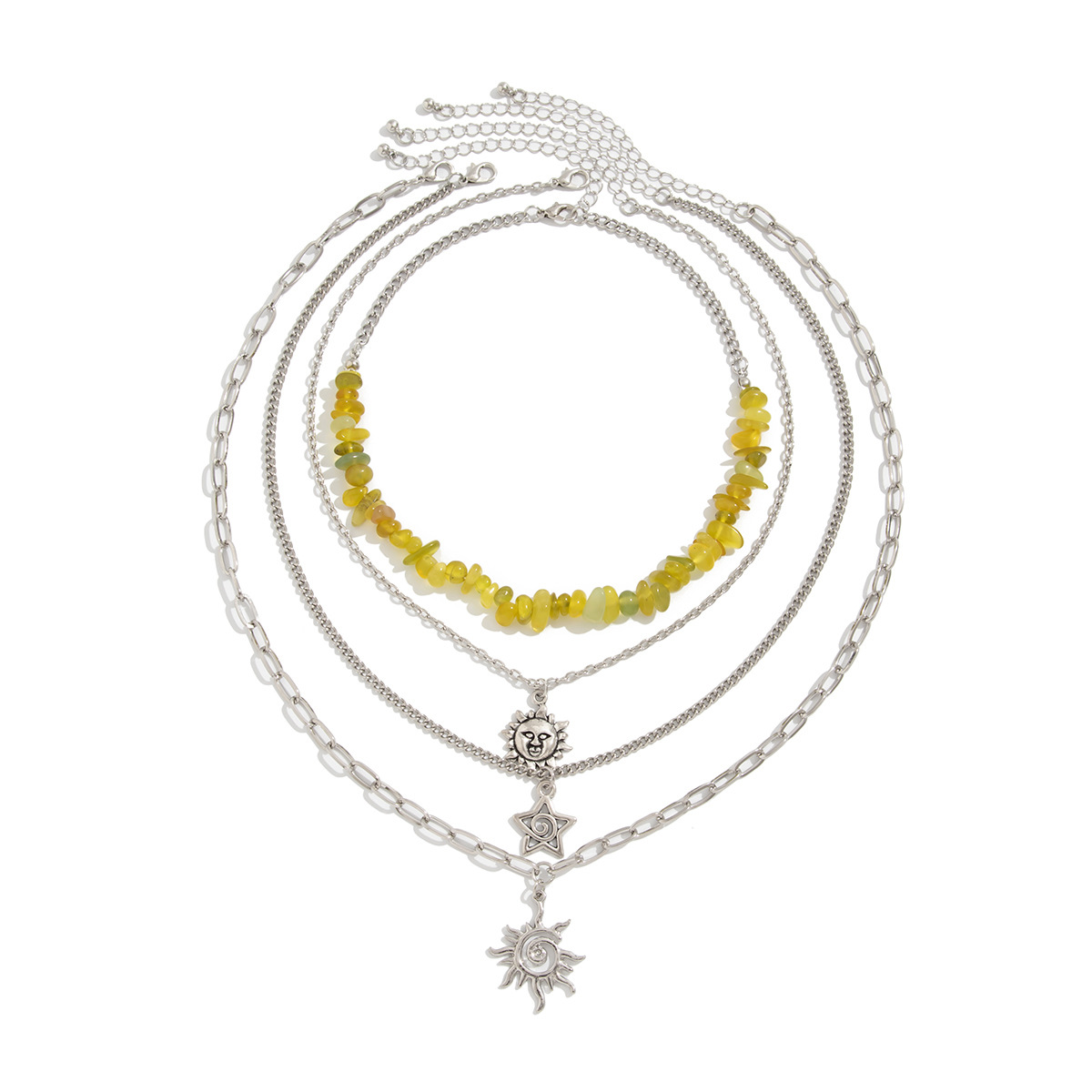 European and American cross-border jewelry, fashionable vacation style, stacked stone necklace, star and moon alloy pendant, collarbone chain Item Picture