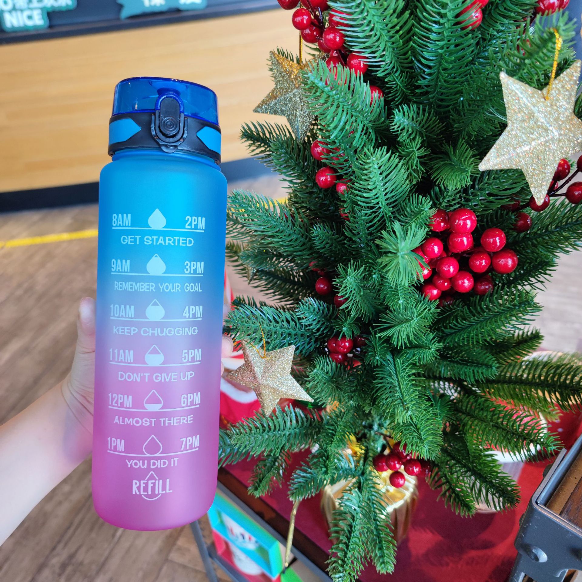 Gradient color water bottle, frosted space cup, portable drawstring, bouncy lid cup, 1000ml outdoor fitness sports water bottle Specification drawing