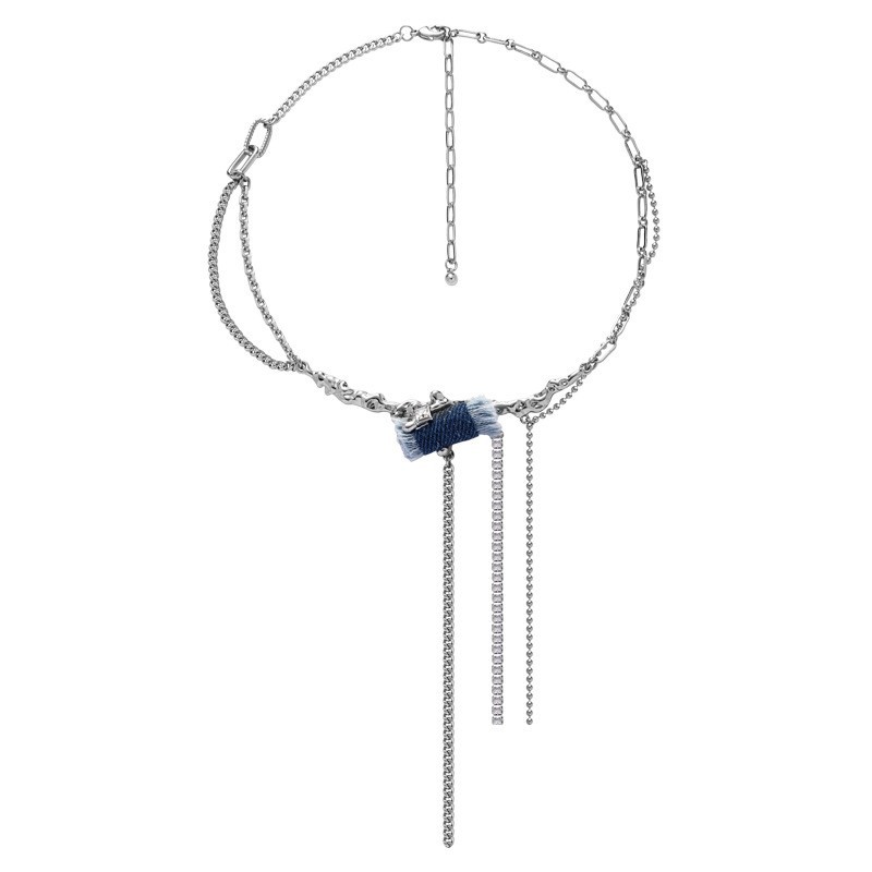 Denim tassel necklace, women's hip-hop high-end fashion sweater chain, personalized Internet celebrity design, winter wholesale necklace Item Picture