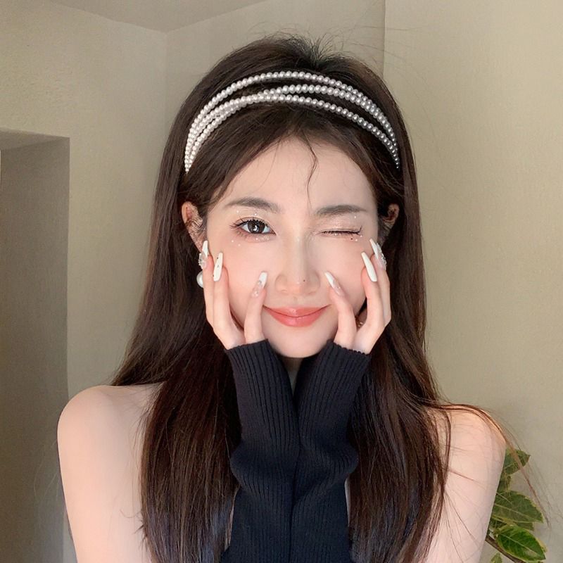 Korean Pearl Hairband Women's summer high-end headband Women's 2025 New super fairy-like facial cleansing headband accessory full figure